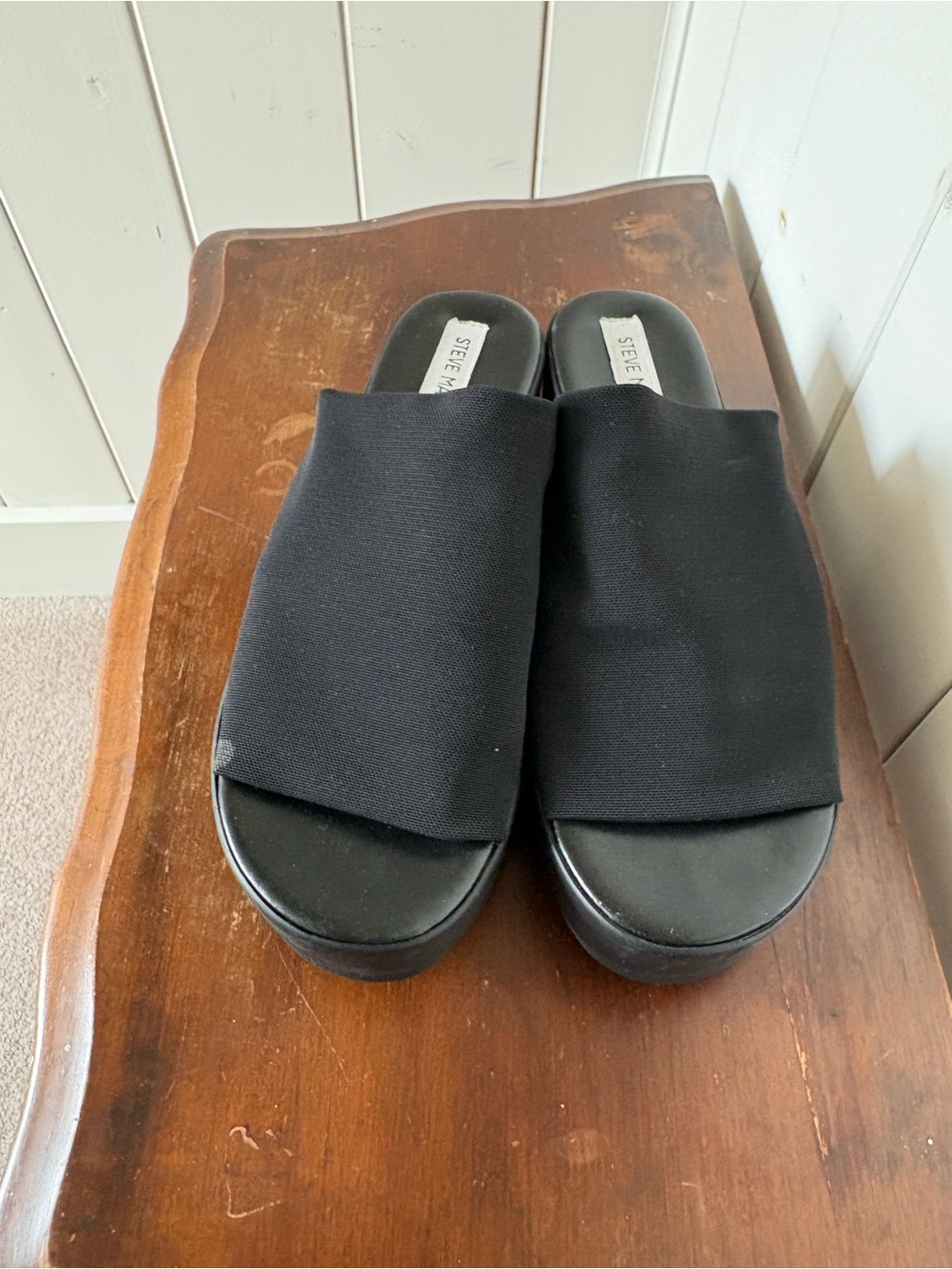 Steve Madden Black Platform Slide Mules